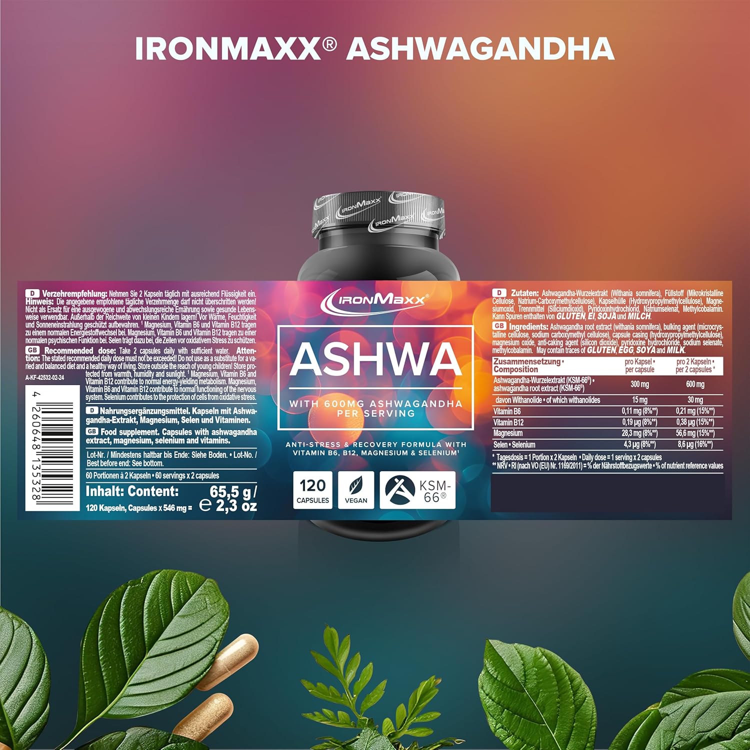 IronMaxx Ashwagandha - 120 Capsules | 600mg KSM-66® - Görsel 3