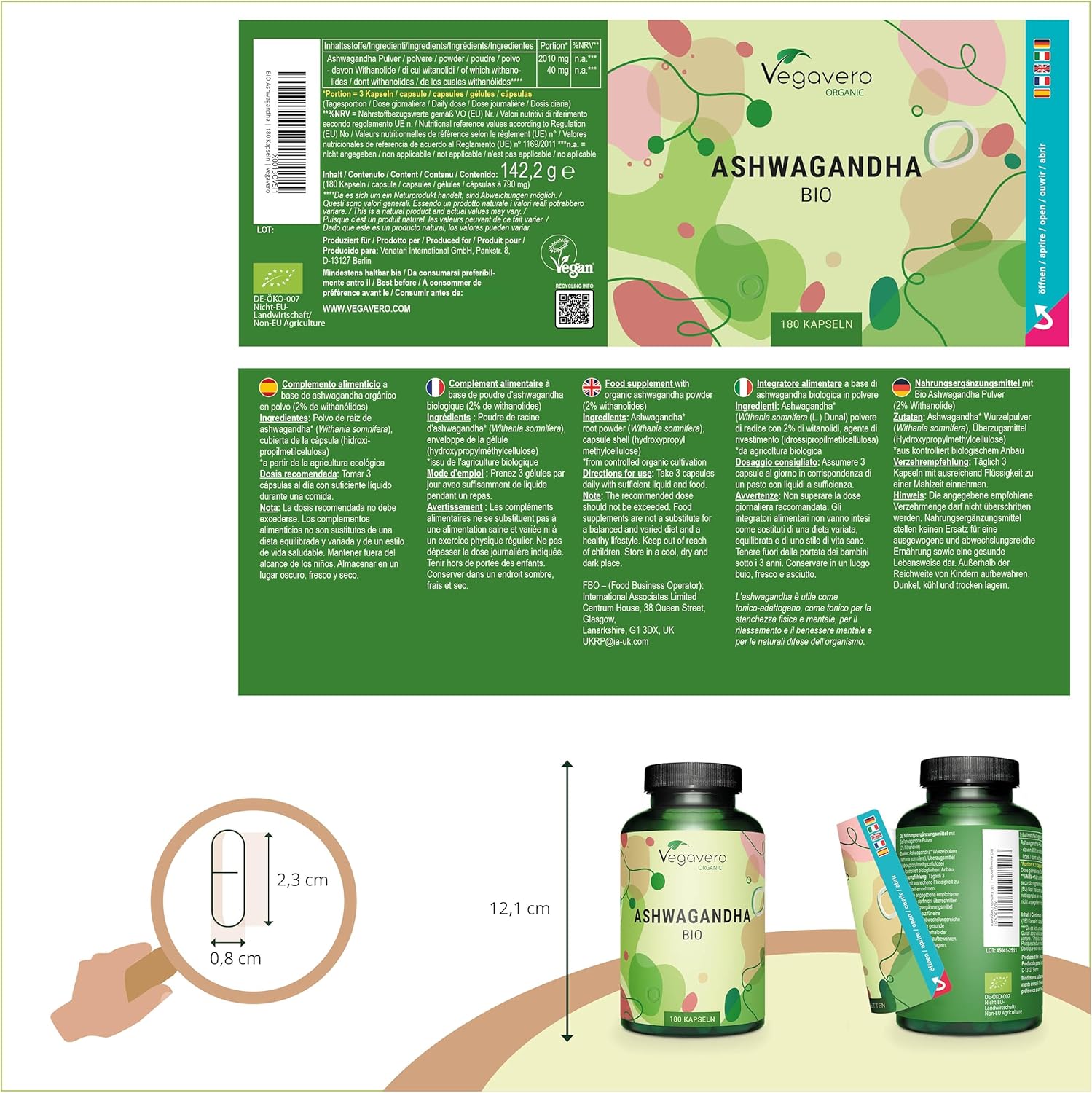 Vegavero Organic Ashwagandha Capsules | 2010 mg Root Powder | 180 Vegan Pills | Standardised 2% Withanolides | Lab-Tested | NO Additives | Vegan - Görsel 4