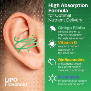Lipo Flavonoid Balance Support Inner Ear Health Vertigo Relief with Ginkgo Biloba Bioflavonoids, & B Vitamins - Reduces Dizziness Spinning Swaying - Görsel 4