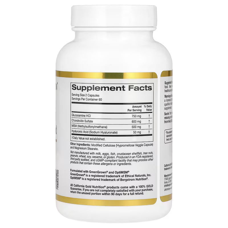 California Gold Nutrition, Glucosamine Glukozamin Chondroitin, MSM plus Hyaluronic 120 Veggie Caps