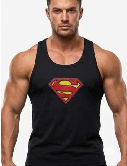 Superman Baskılı Fitilli Beast Mode Siyah Atlet
