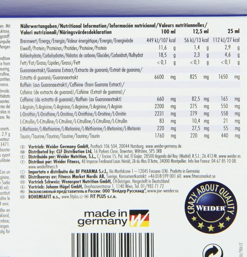 Weider Speed Booster Plus PreWorkout Energy Shot, 20 x 25 ml Lemon-Cola Flavour - Görsel 4