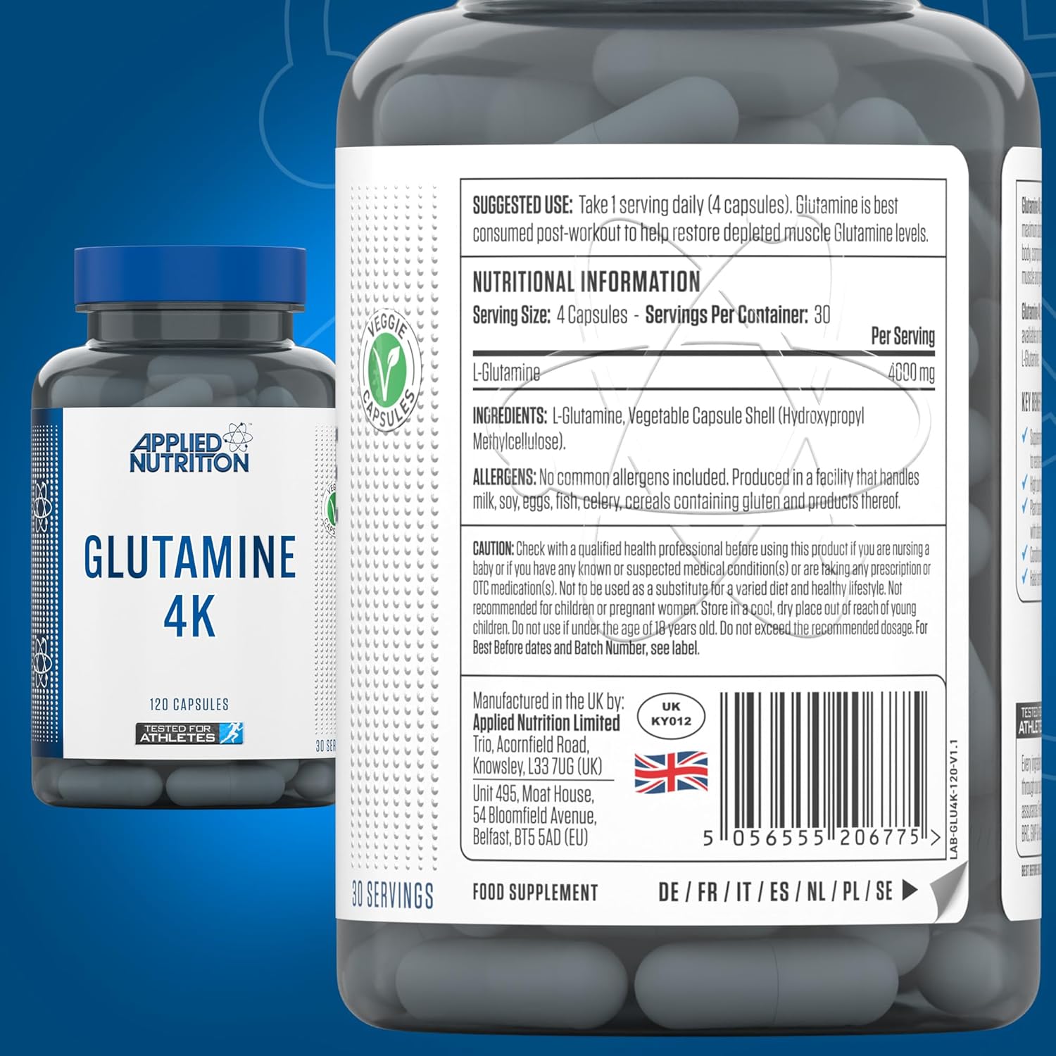 Applied Nutrition Glutamine 4K L Glutamine 4000 mg Restore Amino Acid Levels 120 Caps - Görsel 3
