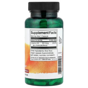 Swanson Vitamin D3 Higher Potency 50 mcg 2,000 IU 250 Caps - Görsel 2
