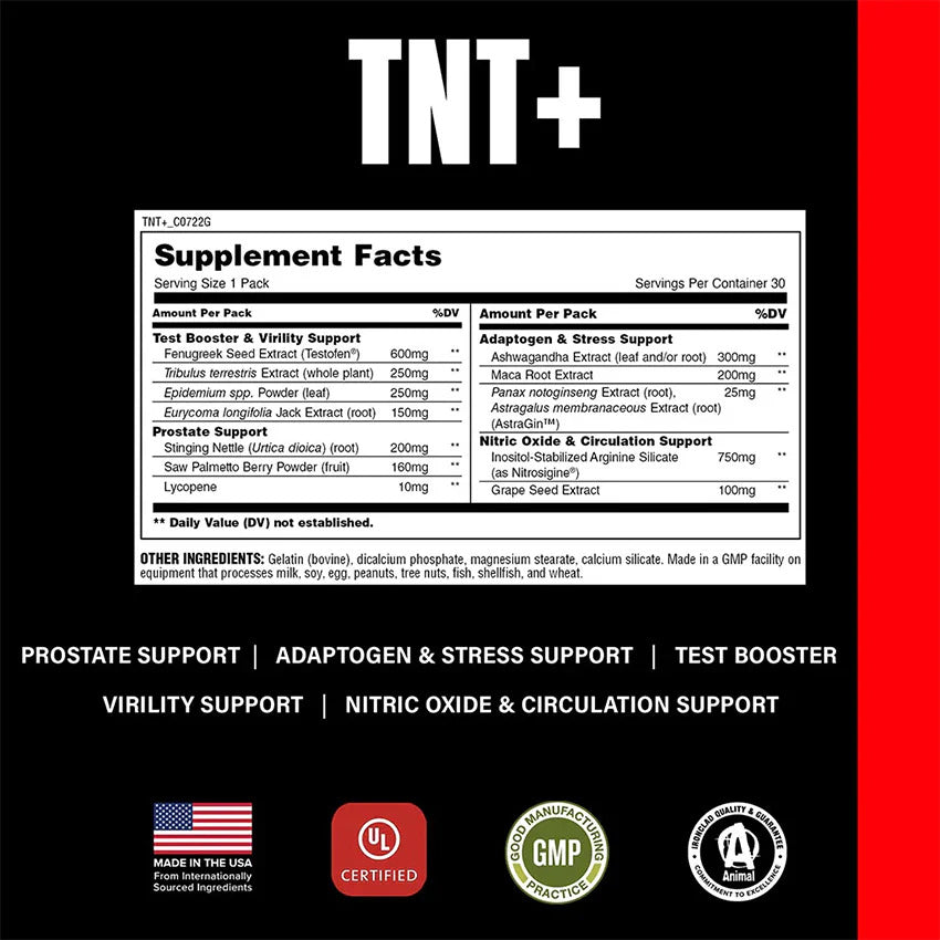 Animal TNT+ Testo Booster Tribulus+Fenugreek+Maca+İnositol+Grape+Astragalus+Saw palmetto+Ashwagandha 30 Pack - Görsel 3