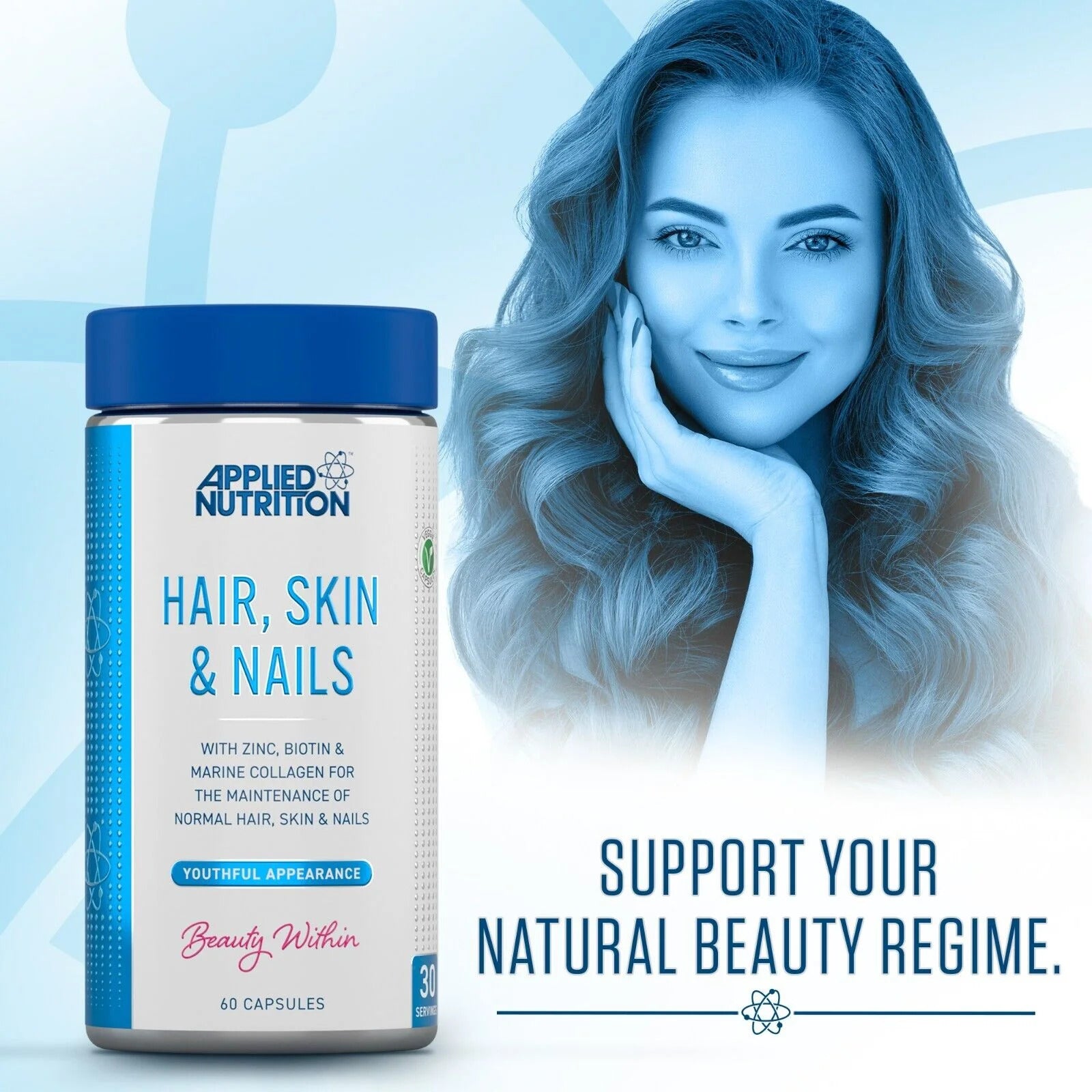 Applied Nutrition Hair, Skin & Nails, (BİOTİN+B12+MAGNESİUM OXİD+GRAPE+COLLAGEN+FOLİC ACİD 60 Caps - Görsel 4