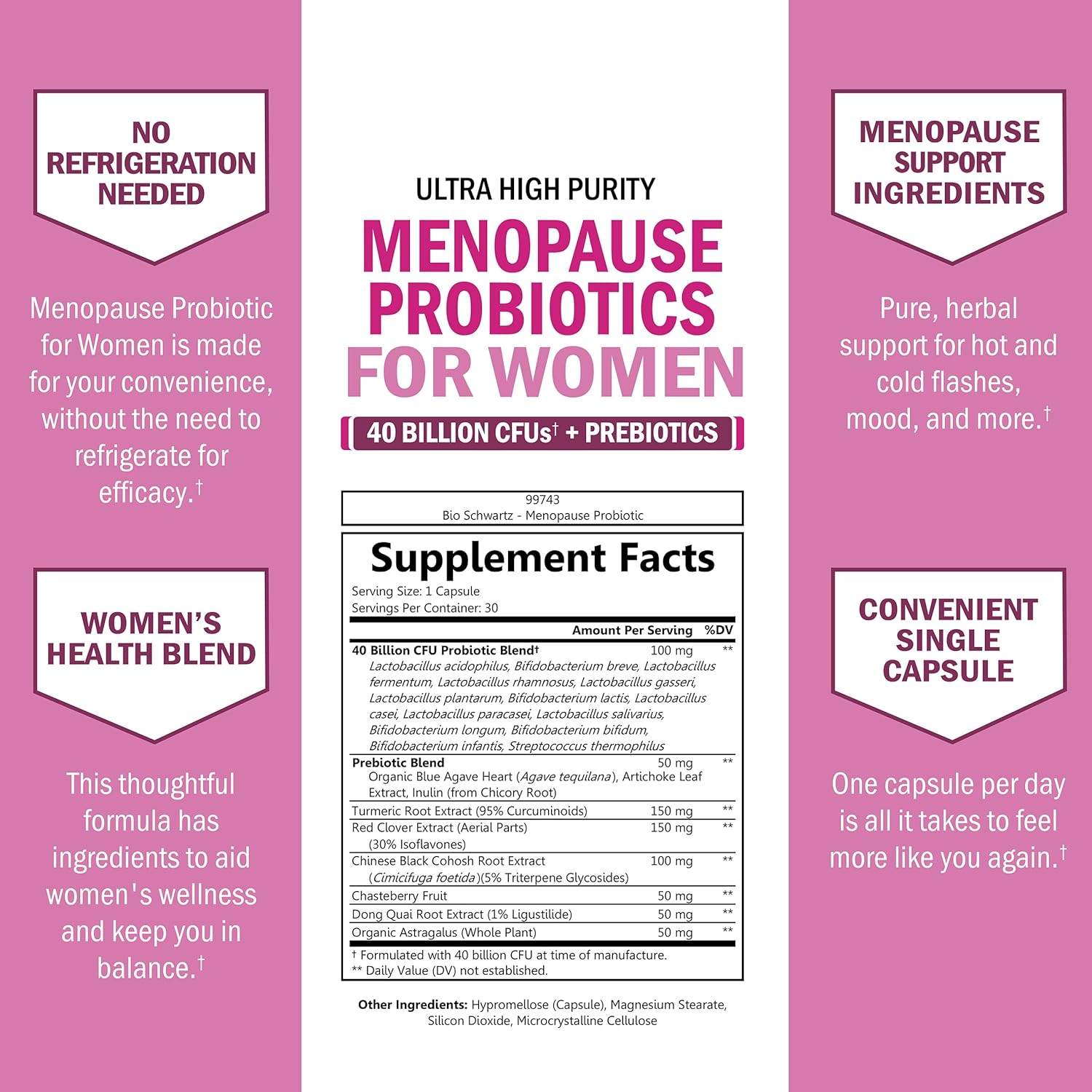 BioSchwartz Menopause Women - 40 Billion CFU Probiotics Hot Flashes Night Sweats Mood Swings and Balance 60 Caps - Görsel 4