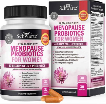 BioSchwartz Menopause Women - 40 Billion CFU Probiotics Hot Flashes Night Sweats Mood Swings and Balance 60 Caps