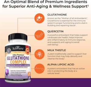BioSchwartz Glutathione Liver Detox with Quercetin Vitamin C Milk Thistle Alpha Lipoic Acid - Immune Support 60 Caps - Görsel 2