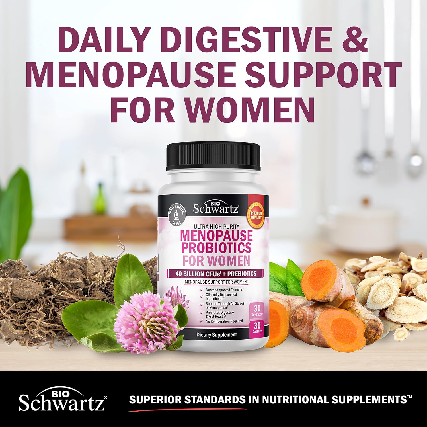 BioSchwartz Menopause Women - 40 Billion CFU Probiotics Hot Flashes Night Sweats Mood Swings and Balance 60 Caps - Görsel 2