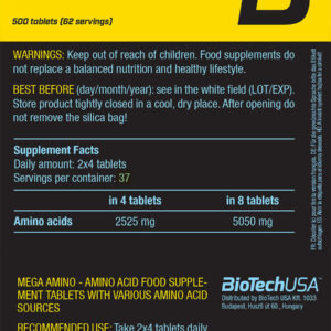 BIOTECH USA Mega Amino – 500 tablets