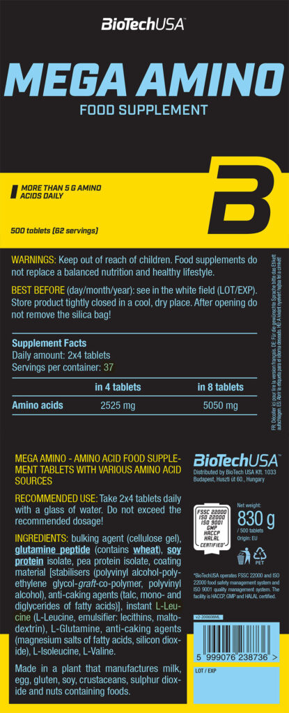 BIOTECH USA Mega Amino - 500 tablets - Görsel 2