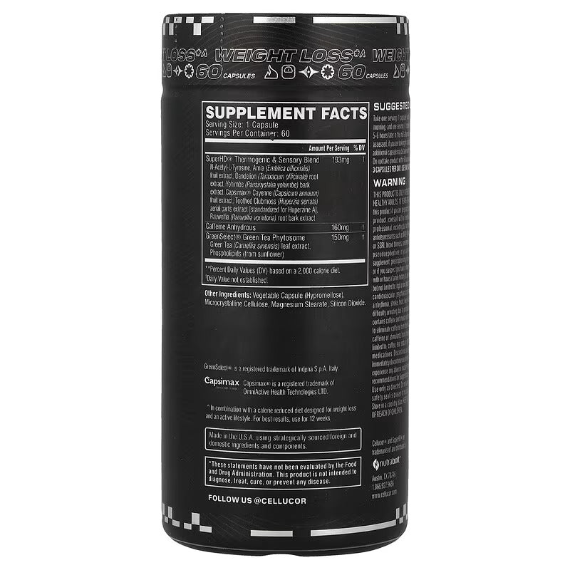 C4 Cellucor Super HD Fat Burner Thermogenic Support Tyrosine , Caffeine , Green Tea 60 Caps