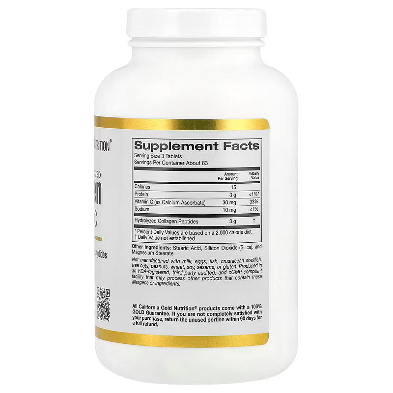 California Gold Nutrition, Hydrolyzed Collagen + Vitamin C, Type I & III, 250 Tablet
