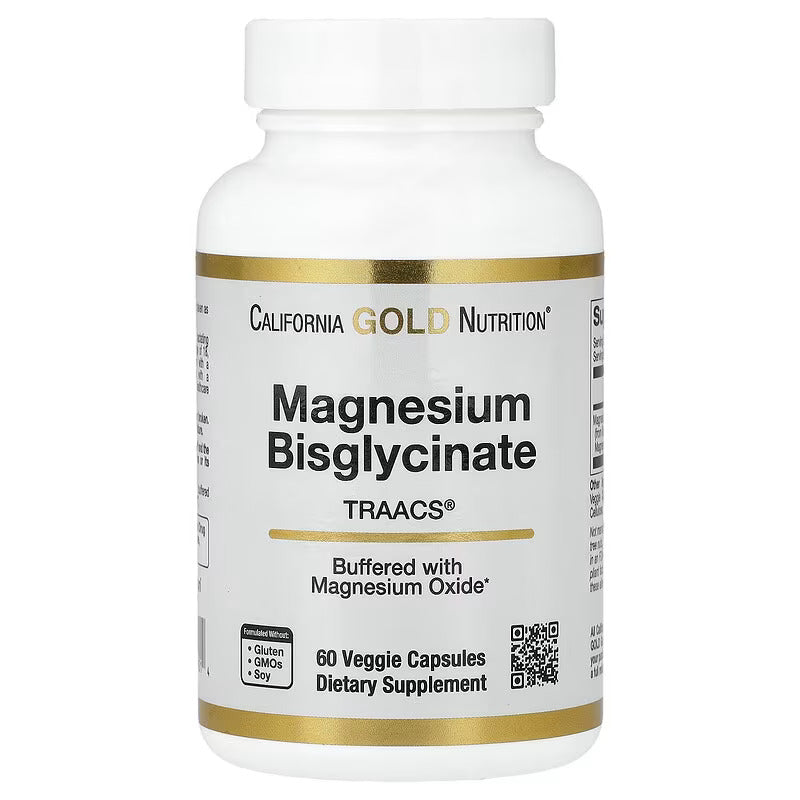 California Gold Nutrition Magnesium Bisglycinate Chelate Albion TRAACS 60 Veggie Caps