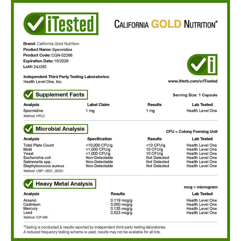 California Gold Nutrition Spermidine Rice Germ Extract Antioxidants 1 mg 30 Veggie Caps - Görsel 3