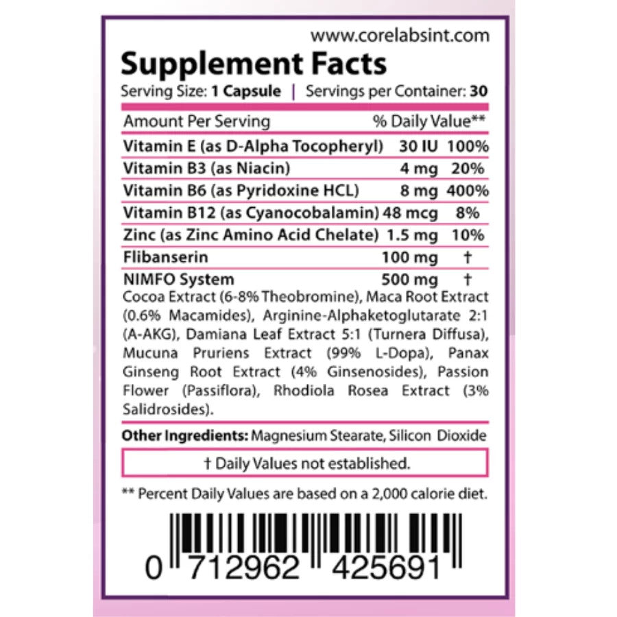 CORE LABS NIMFO Female Libido booster flibanserin 30 caps