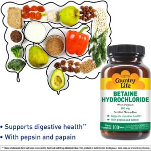 Country Life Betaine Hydrochloride with Pepsin Digestive Health 600mg 100 Tablet - Görsel 2