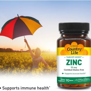 Country Life Target-Mins Zinc citrate , picolinate , bisglycinate 50 mg 90 Tablet Immune Health