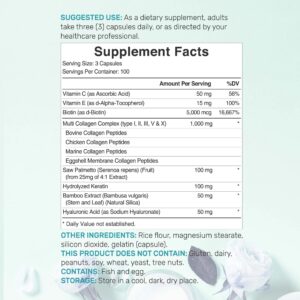 Deal Supplement Multi-Collagen Pills for Women with Vitamin C, E, & Biotin, 300 Capsules - Görsel 3