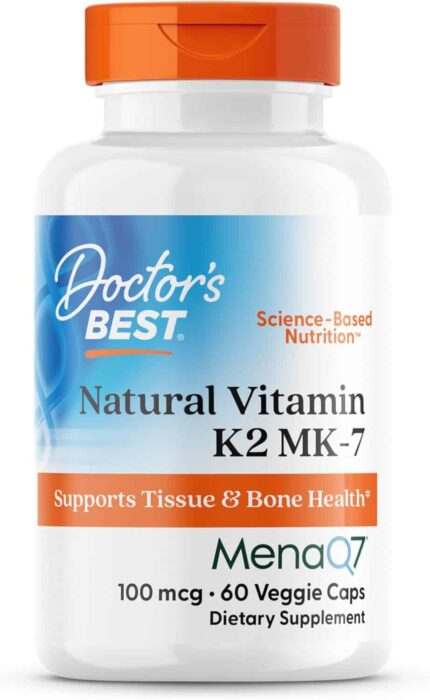 Doctor's Best Natural Vitamin K2 MK7 Men & Women - Bone Health 100 mcg MenaQ7 Calcium 60 Veg