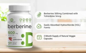Deal Supplement Berberine Supplement with Yohimbine 500mg Per Serving 120 Veggie Caps - Görsel 2