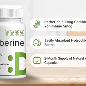 Deal Supplement Berberine Supplement with Yohimbine 500mg Per Serving 120 Veggie Caps