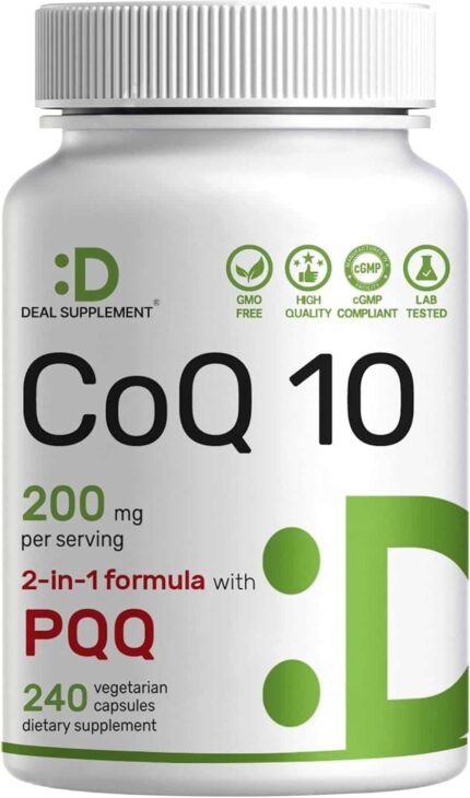 DEAL SUPPLEMENT CoQ10 with PQQ Bioavailable Coenzyme Q10 Energy & Brain Health 240 Veggie Caps