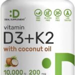 DEAL SUPPLEMENT Vitamin D3 10,000 IU + K2 MK7 200mcg Coconut Oil Heart Bone Teeth & Immune Health 250 Softgels
