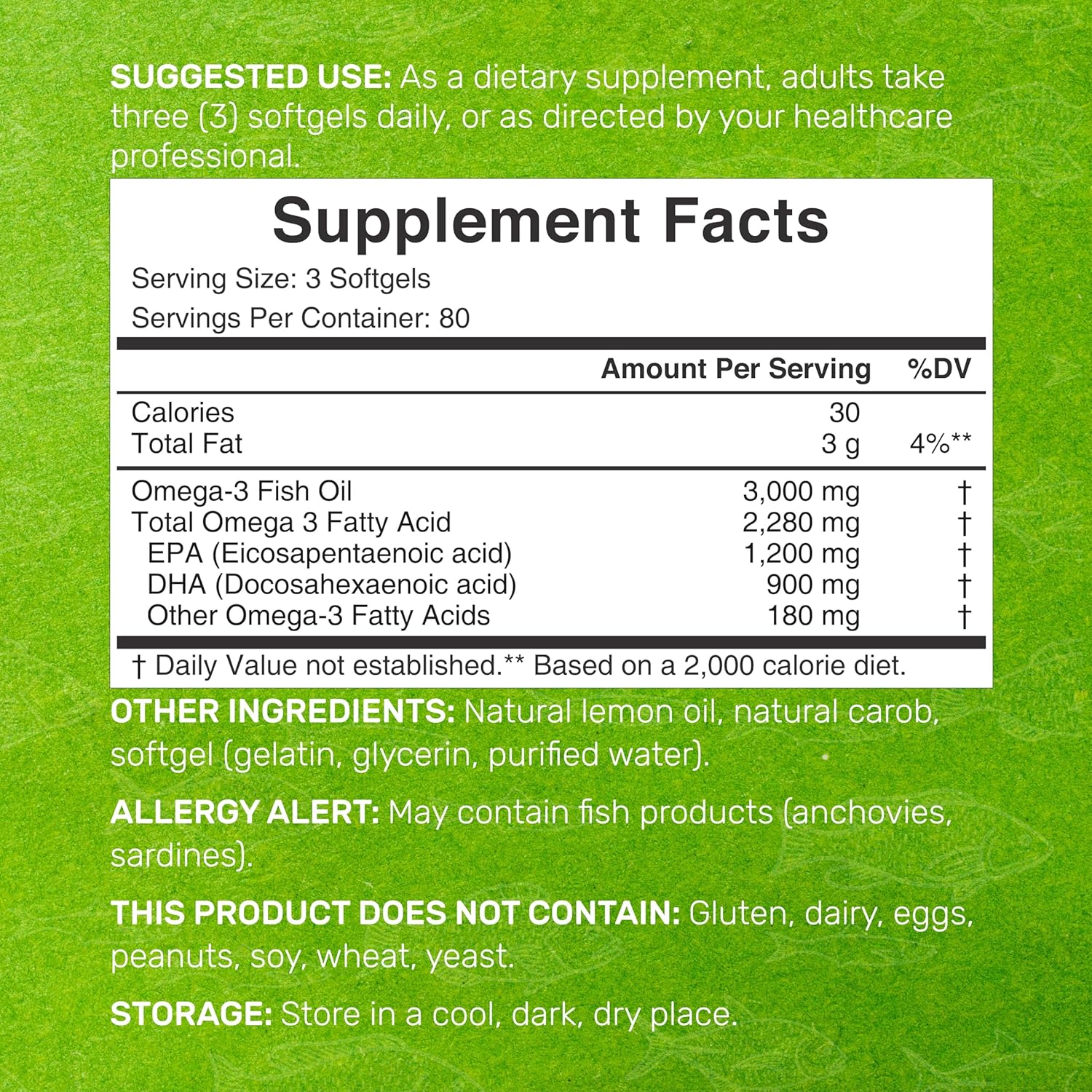 DEAL SUPPLEMENT Omega 3 Fish Oil EPA DHA Brain & Heart Support 3,000mg 240 Softgels