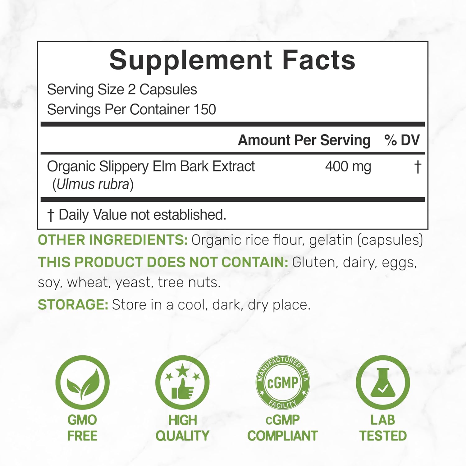DEAL SUPPLEMENT Organic Slippery Elm kaygan karaağaç Digestive Support 300 Caps