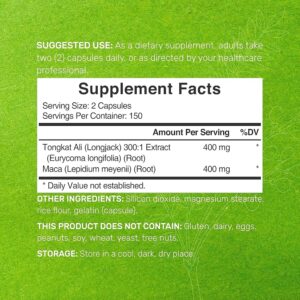 DEAL SUPPLEMENT Tongkat Ali Extract 300:1 400mg & Maca Root 400mg Ultra Strength Longjack Eurycoma Longifolia Peru Maca Men Health Performance 300 Cap - Görsel 2
