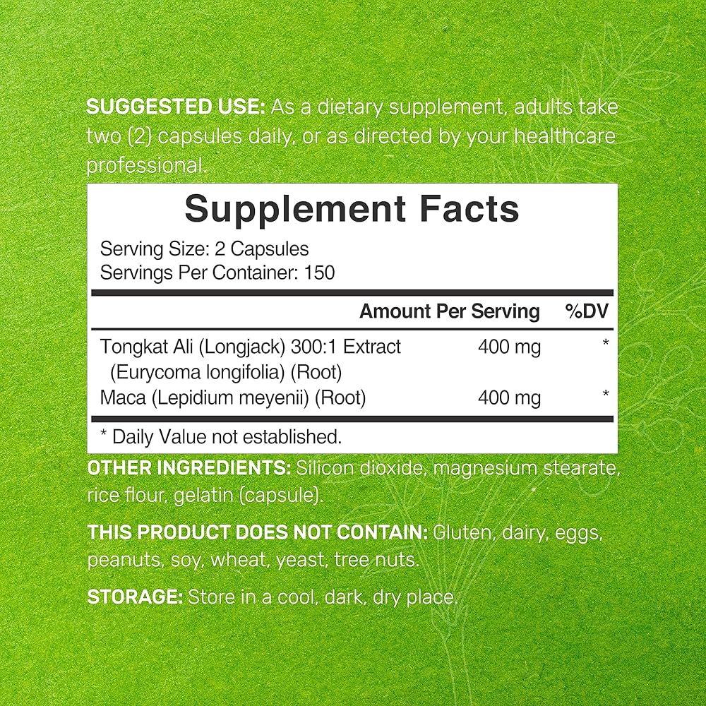 DEAL SUPPLEMENT Tongkat Ali Extract 300:1 400mg & Maca Root 400mg Ultra Strength Longjack Eurycoma Longifolia Peru Maca Men Health Performance 300 Cap