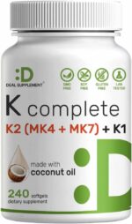DEAL SUPPLEMENT Vitamin K 1 - K2 Complete MK-7 and MK-4 Bone Joint Immune Support 240 Coconut Oil Softgels