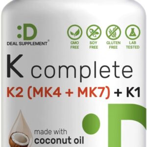DEAL SUPPLEMENT Vitamin K 1 - K2 Complete MK-7 and MK-4 Bone Joint Immune Support 240 Coconut Oil Softgels