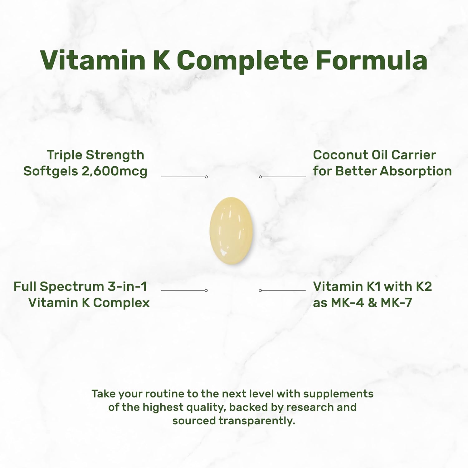 DEAL SUPPLEMENT Vitamin K 1 - K2 Complete MK-7 and MK-4 Bone Joint Immune Support 240 Coconut Oil Softgels - Görsel 3