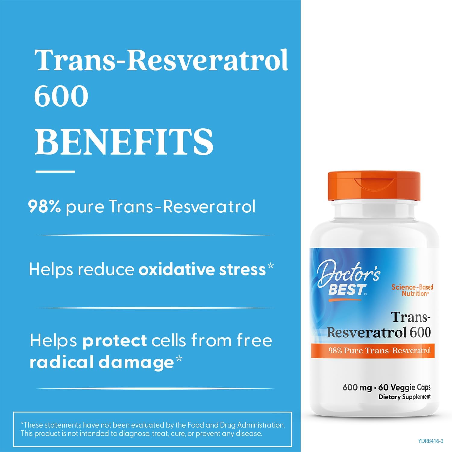 Doctor’s Best Trans-Resveratrol 600 98% Pure Brain & Cognitive 60 Veggie Caps