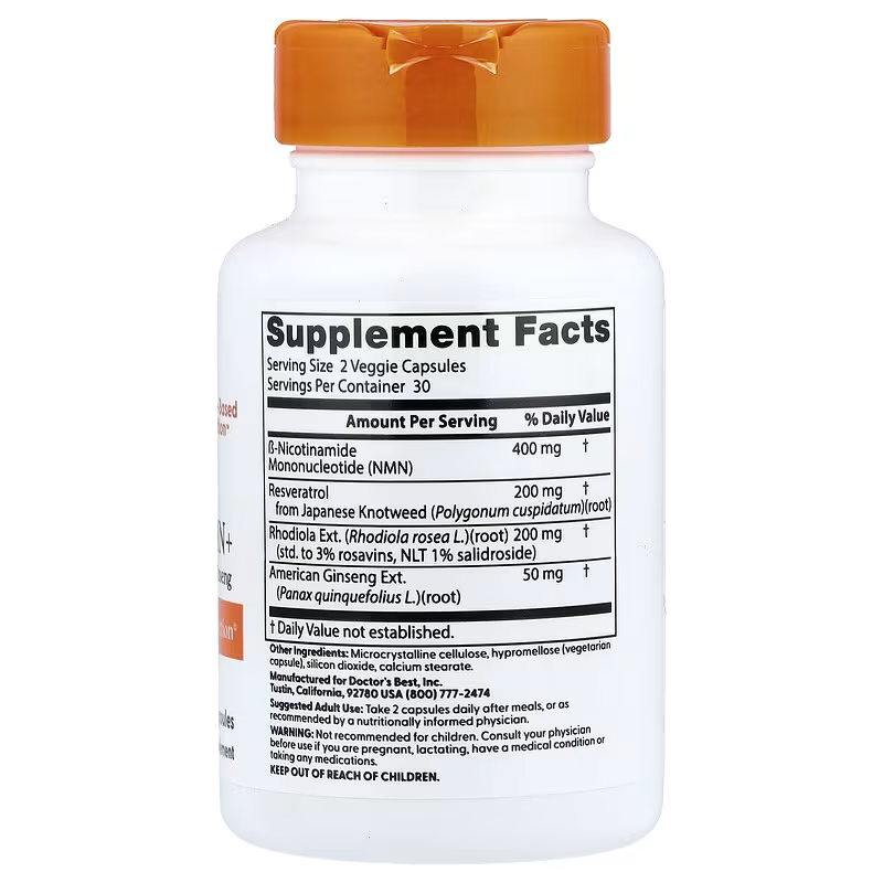 Doctor’s Best NMN+ Nicotinamide Resveratrol Rhodiola 60 Veggie Caps