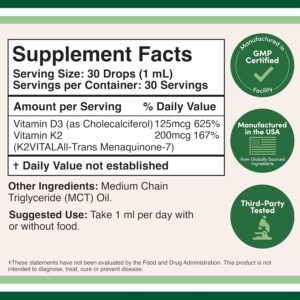 Double Wood Vitamin D3 K2 MK-7 Immune Support 5,000 IU Liquid Drops - Görsel 2