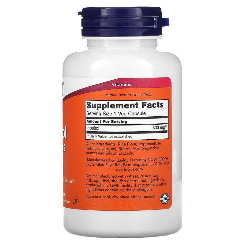NOW Foods Inositol 500 mg, Healthy Membrane Function Cellular Health 100 Veg Caps