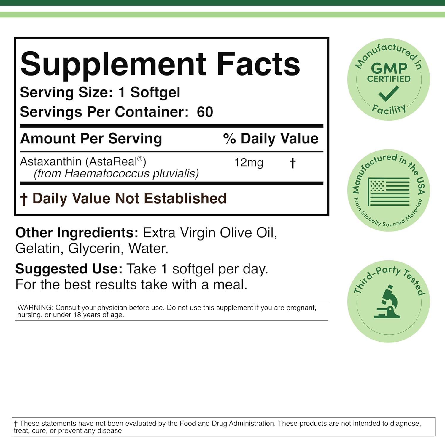 Double wood Astaxanthin 12mg Max Strength Antioksidan Eye Skin Health 60 Softgels - Görsel 4