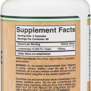 Double Wood Lumbrokinase Enzymes 10,000 FU Cardiovascular and Blood Circulation Support 120 Caps