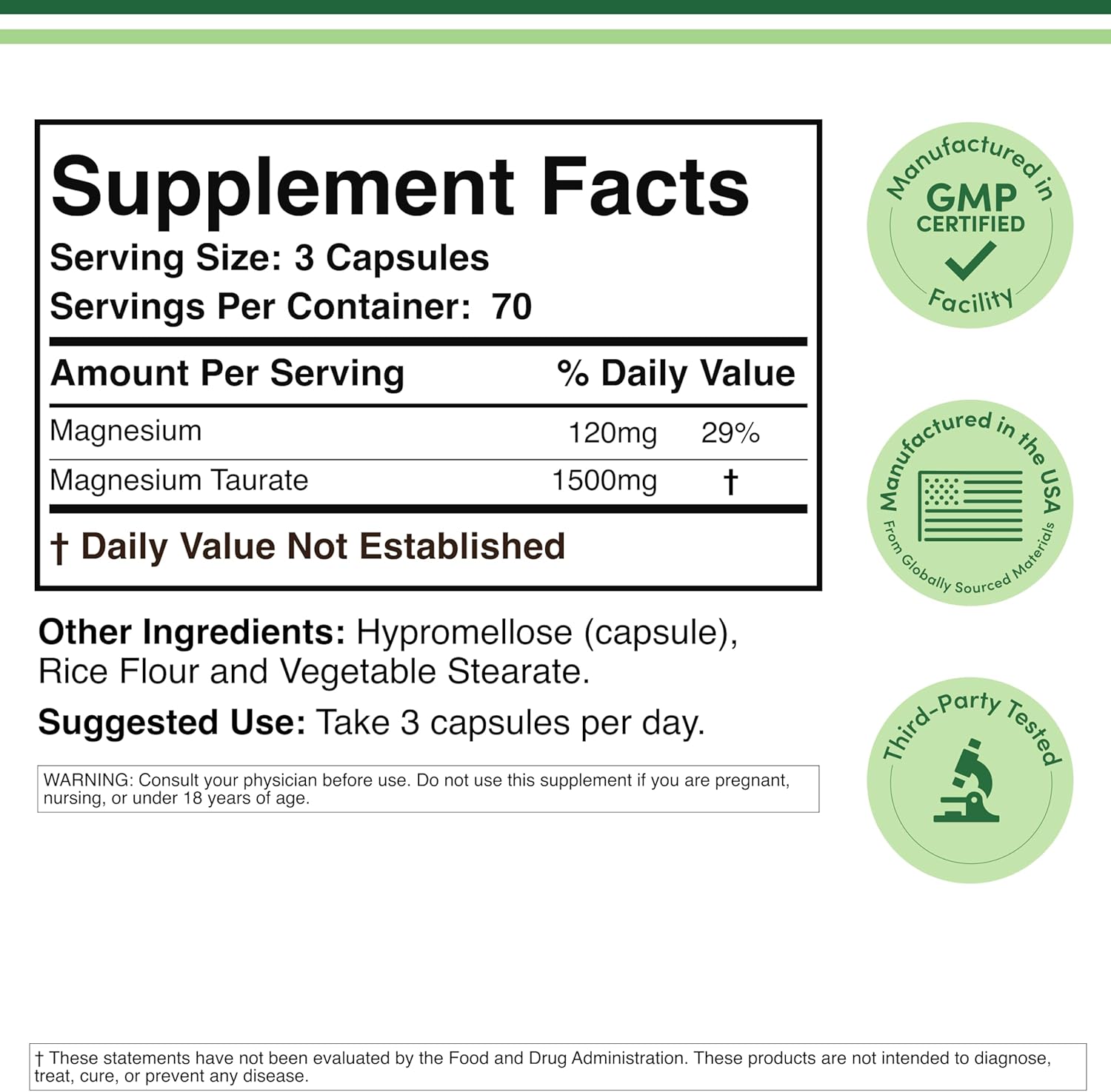 Double Wood Magnesium Taurate Cardiovascular Health to Boost 210 Vegan Caps - Görsel 4