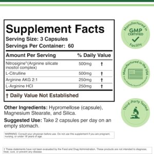Double Wood Nitric Oxide Booster with Nitrosigine L Arginine and L Citrulline 180 Caps