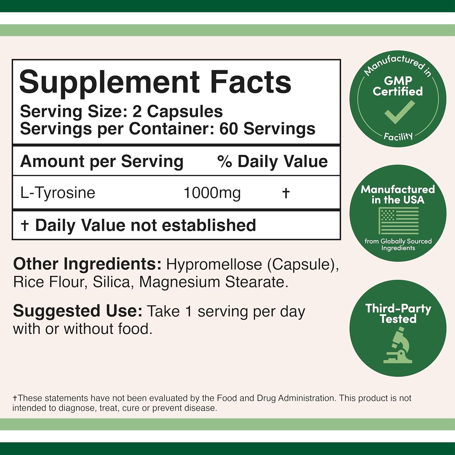 Double Wood L-Tyrosine Memory Attention and Focus Amino 1,000mg 120 Veggie Caps - Görsel 3