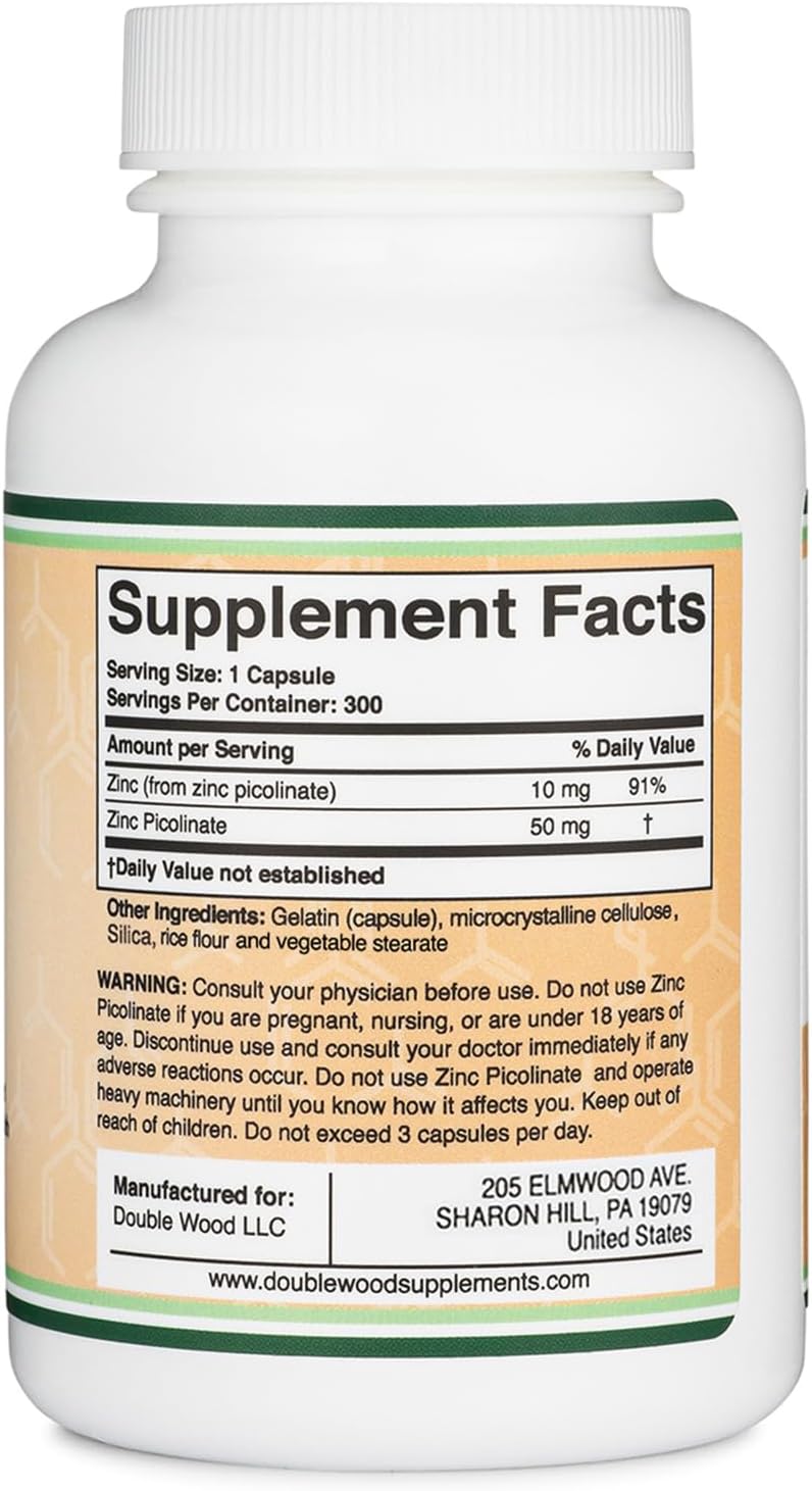 Double Wood Zinc Picolinate Çinko Immune Support 50mg 300 Caps - Görsel 2