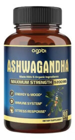 Agobi Ashwagandha Agobi Hint Ginseng+Turmeric+Rhodiola+Ginger root Extract Capsules 5 Herbal Ingredients 5200 mg