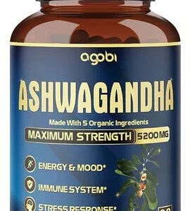 Agobi Ashwagandha Agobi Hint Ginseng+Turmeric+Rhodiola+Ginger root Extract Capsules 5 Herbal Ingredients 5200 mg