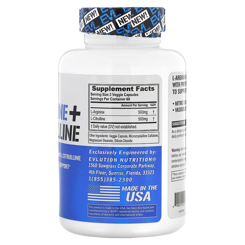 EVLution Nutrition L-Arginine + L-Citrulline Nitrix Oxide 120 Veggie Caps - Görsel 3