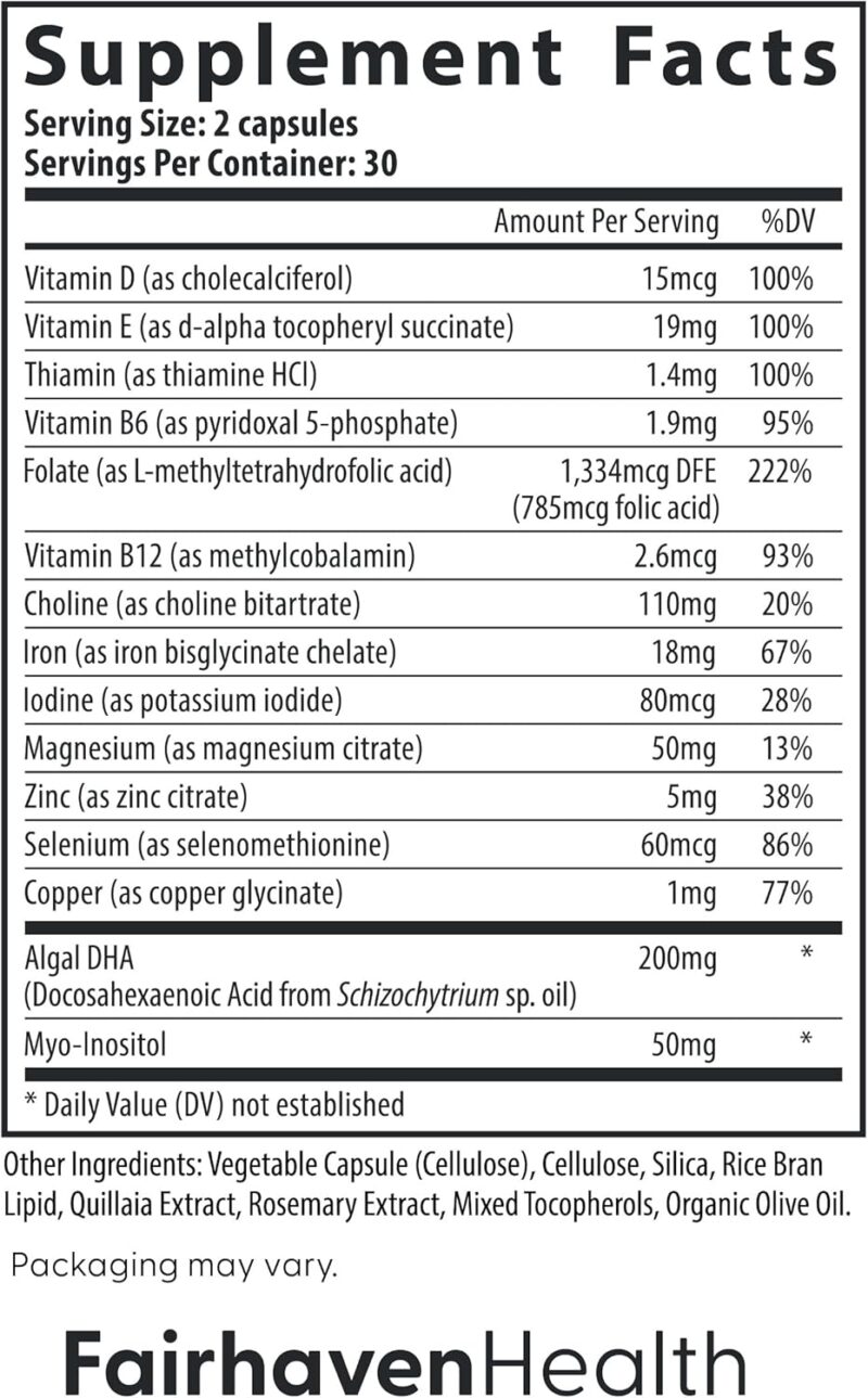 Fairhaven Health Prenatal Women Multivitamin DHA Vitamin Choline Myo-Inositol Citrus Moms & Maternity 60 Caps - Görsel 3